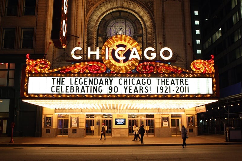 Musicais de inverno e Chicago Theater no inverno em Chicago