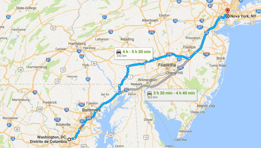 Viagem de carro de Washington a Nova York ou de Nova York a Washington 