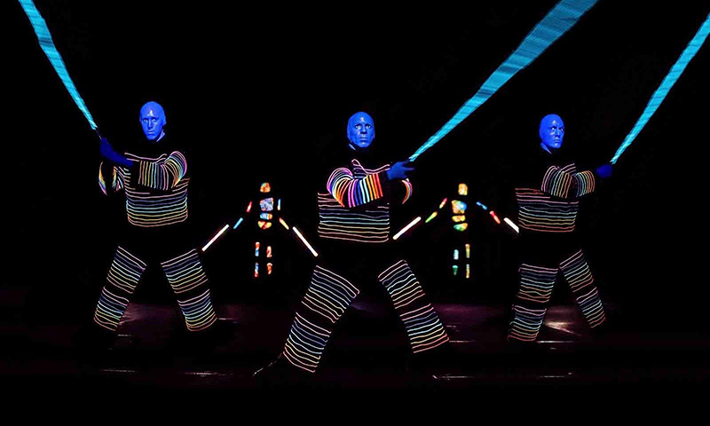 Efeitos visuais no show do Blue Man Group em Nova York