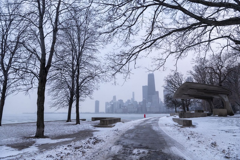 Cidade de Chicago coberta em neve