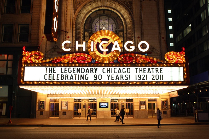 Fachada do Chicago Theatre em Chicago