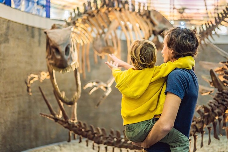 Pai e filho no Museu Americano de História Natural em Nova York